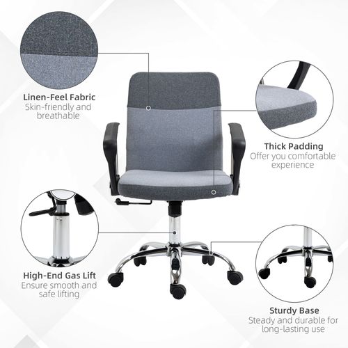 Office Chair Linen Swivel Desk Chair Home Study Rocker w/ Wheel, Grey Vinsetto
