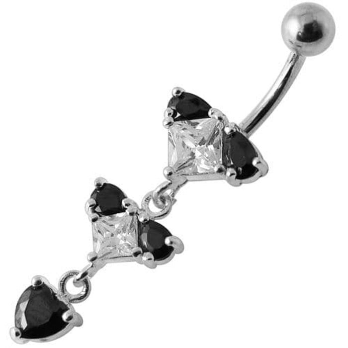 Silver Fancy Studded Jeweled Dangling Belly Ring