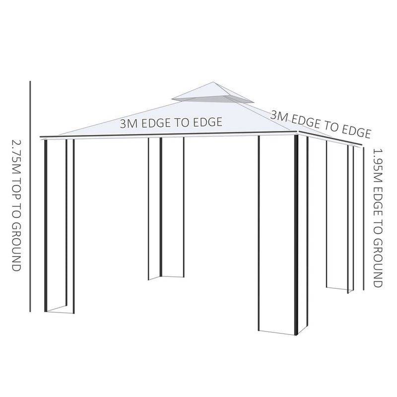 Deluxe Double Top Gazebo Canopy, Cream White Curtains, Outsunny