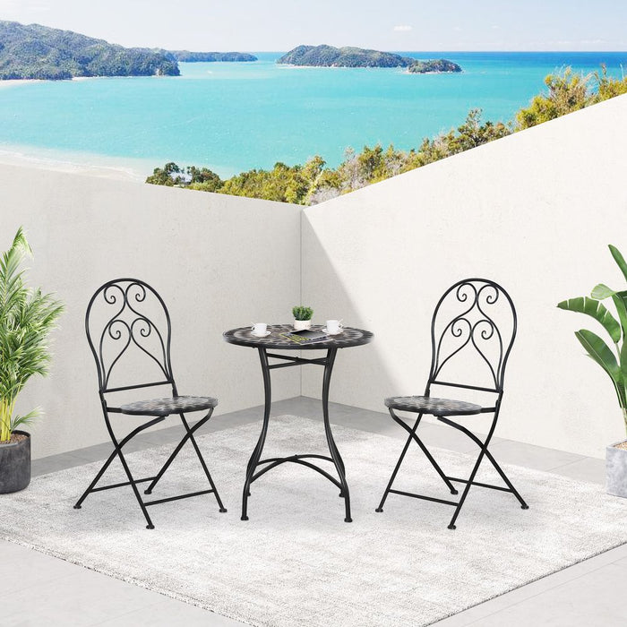 Stylish 3PC Garden Bistro Set: Mosaic Tile Top, Metal Frame, Seats 2