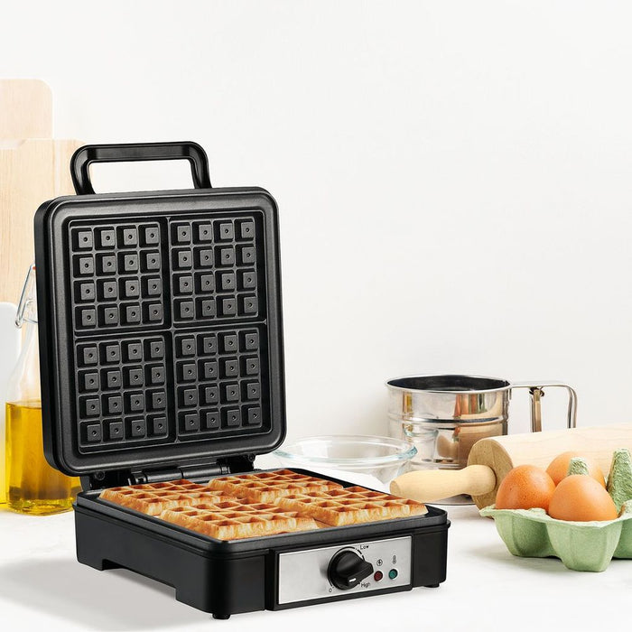 Premium Cast Iron Waffle Maker - Cook 4 Delicious Waffles at Once - Non-Stick Coating - Adjustable Temperature - 1200W