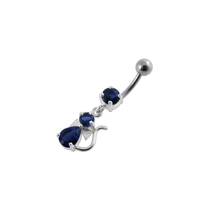 Jeweled Fancy Silver Dangling Banana Bar Belly Ring