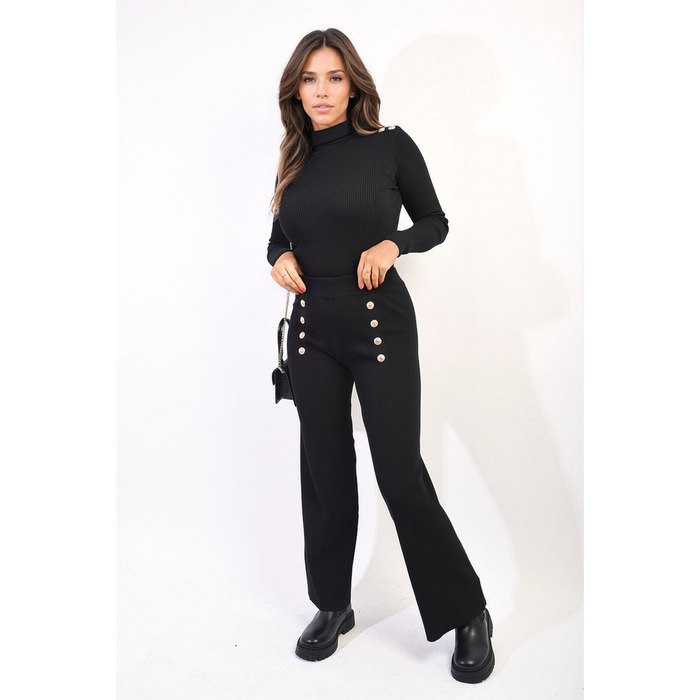 Knitted High Neck Long Sleeve Top & Wide Leg Trouser Co-ord Set