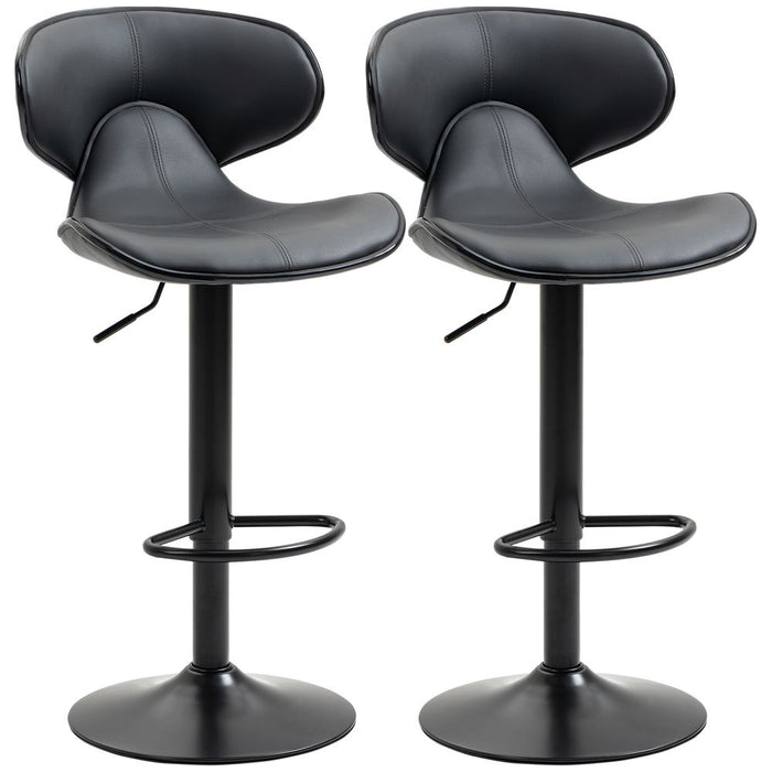 Premium Steel Frame Barstool Set - Footrest, Backrest, Gray Leather - High Quality