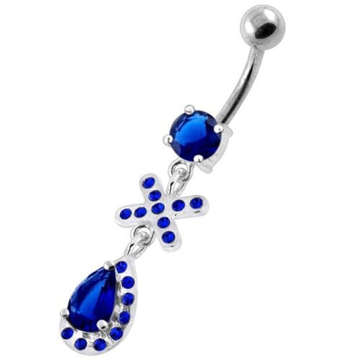 925 Sterling Silver Multi Jeweled Tear Drop Navel Belly Piercing