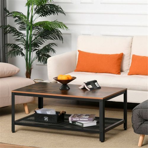 Coffee Table 2 Tier for living room, Bedroom or Entryway Retro Wood Grain 106L x 60W x 45Hcm