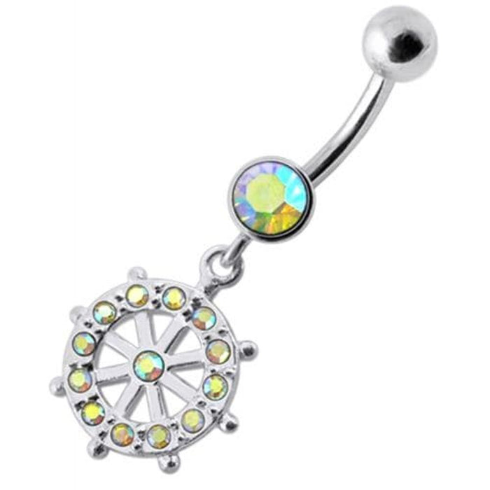 Fancy CZ Jeweled Life Of Circle Dangling Banana Navel Belly Ring