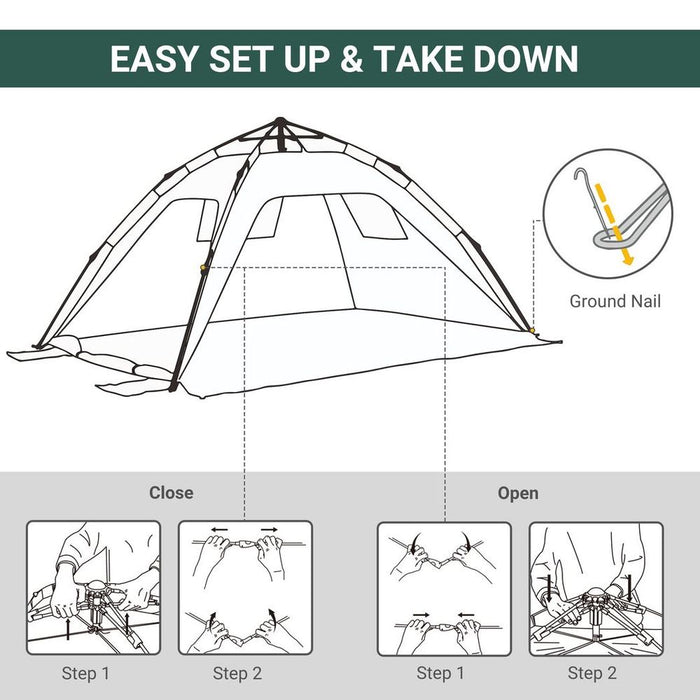 Outsunny 2 Man Pop-up Beach Tent Sun Shade Shelter Hut w/ Windows Door Green