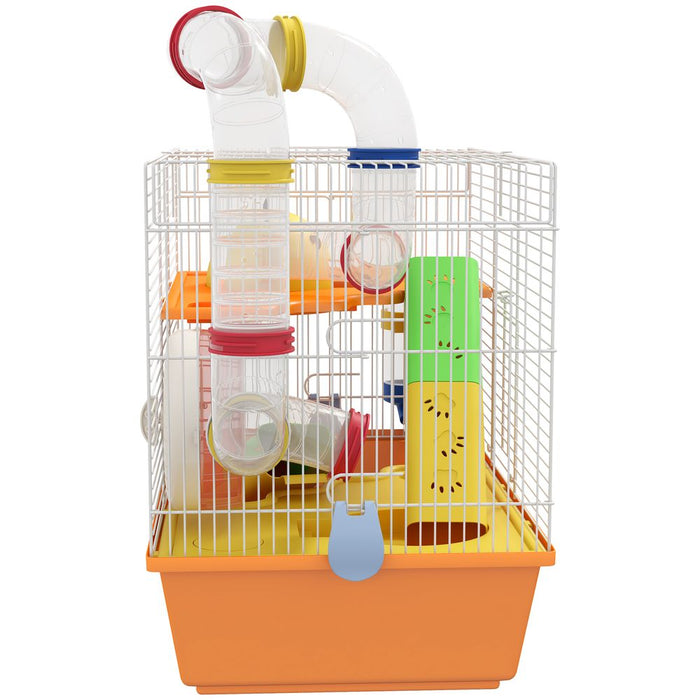 PawHut Hamster Cage: 3 Tiers, Gerbil Cage for Dwarf Hamsters, Tubes, Ladder