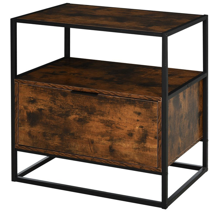 HOMCOM Industrial Side Table: Drawer, Shelf, Steel Frame - Retro Design