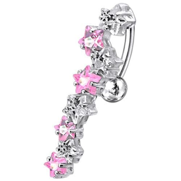 Fancy Jeweled Dangling 8 Stars Reverse Belly Ring