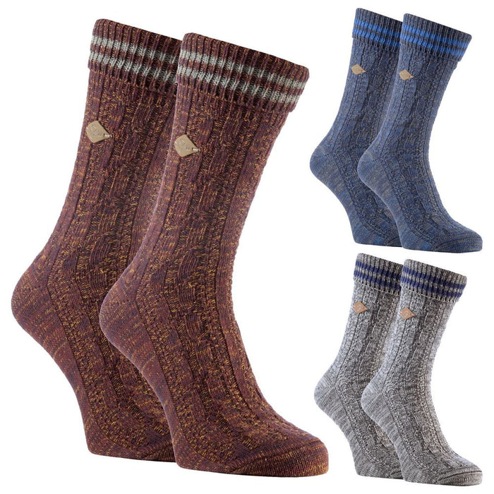 Farah 1920 - 2 Pairs Mens TOT Socks - Cable Knit, Cotton Rich - Size 6-11 UK