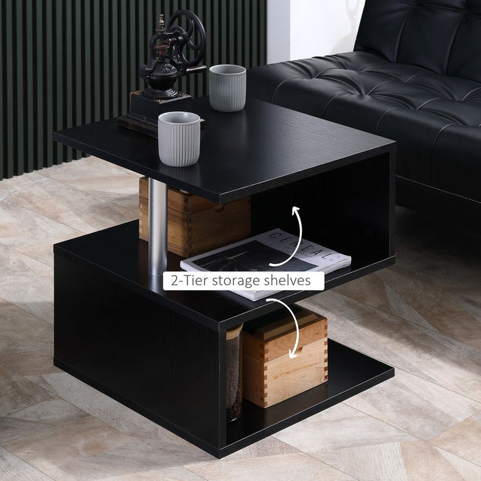 Premium Quality 50cm Black Wooden S Shape Cube Coffee Table - 2 Tier Design - Perfect for Any Space