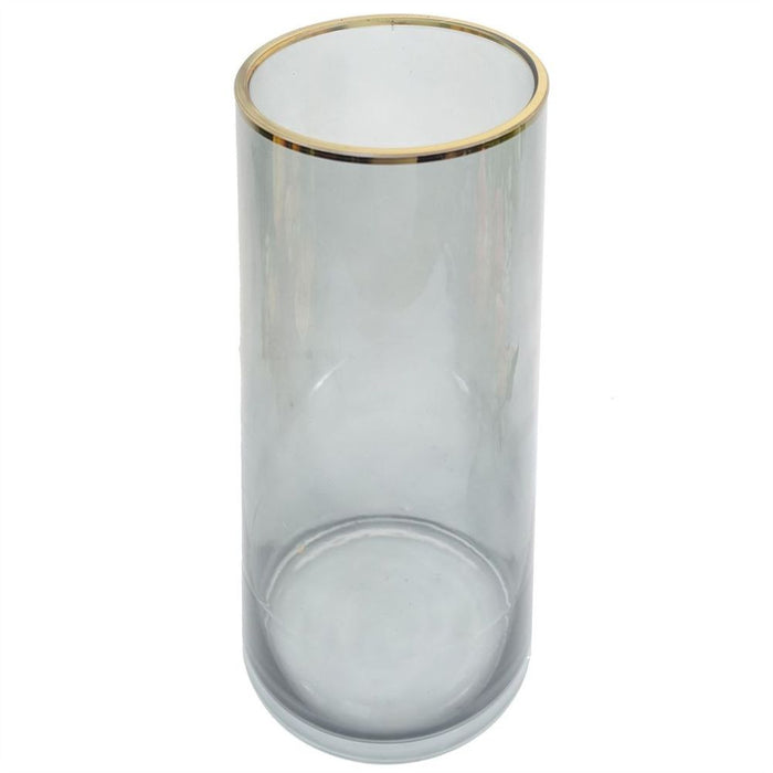 High-Quality 28cm Smoke Grey Glass Vase with Gold Rim