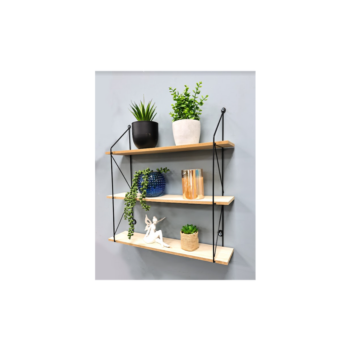 Premium 3-Tier Wall Shelf - Stylish & Sturdy Storage Solution for Any Room - Black + Oak Finish - 50x50x12cm