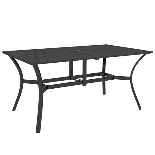 Outsunny Garden Dining Table with Steel Frame and Slatted Top for Balcony Black