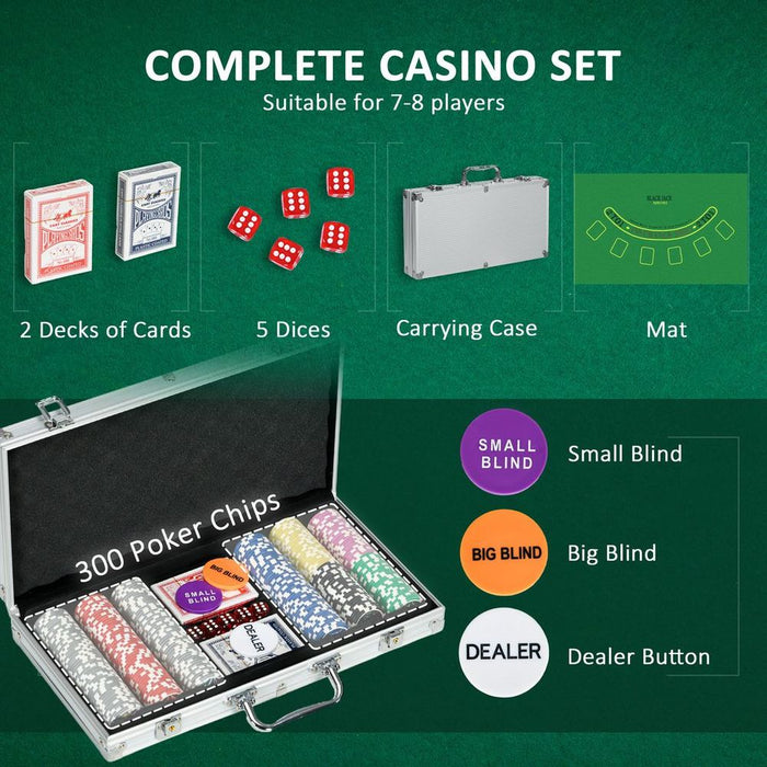 SPORTNOW 300-Pc Poker Set w/ Mat, Case, Decks - Vegas-Style Thrills at Home