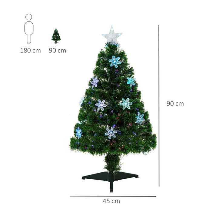 3FT Green Fibre Optic Artificial Christmas Tree LED Snowflakes Fireproofing