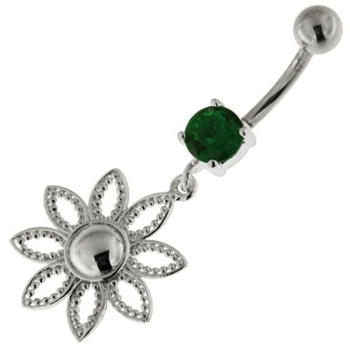 925 Sterling Silver Dotted Flower Belly Button Ring