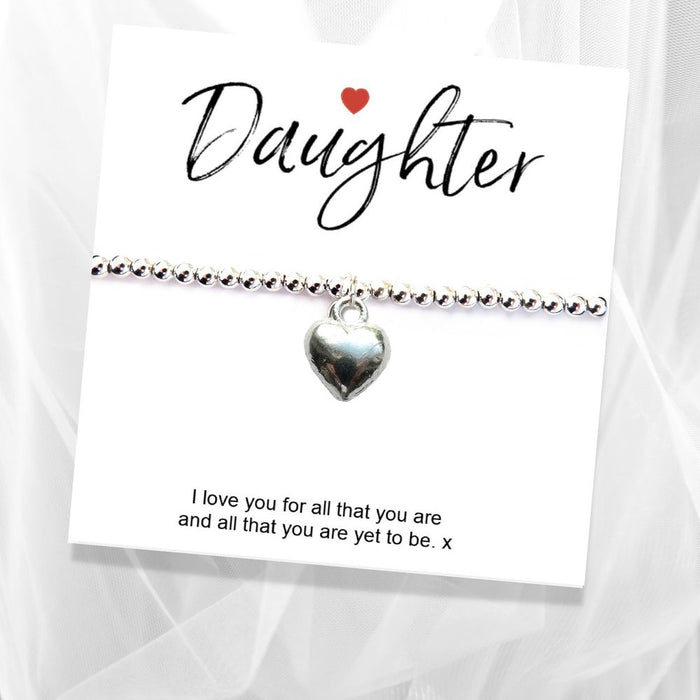 Daughter Heart Charm Bracelet - Sent in Gift Box - Perfect Birthday or Christmas Present