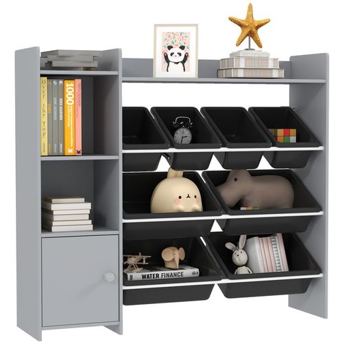 AIYAPLAY Toy Storage Unit with 8 Removable Bins, Storage Shelves, Cabinet