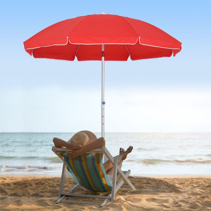 High-quality 1.96m Beach Umbrella w/ Aluminium Frame & Bag- Red