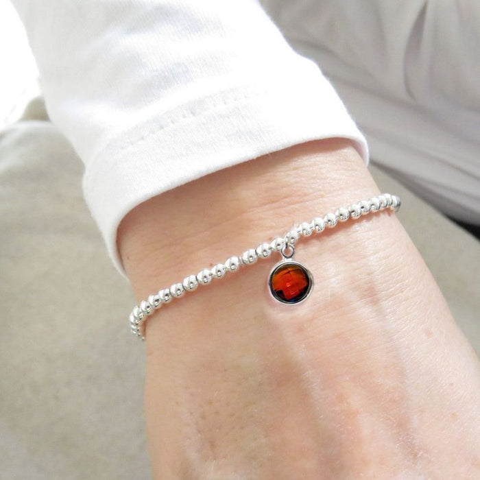 Birthstone Silver Beaded Bracelet | Ideal Birthday or Christmas Gift