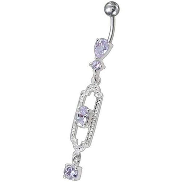 Fancy  Jeweled Dangling Curved Bar Navel Ring