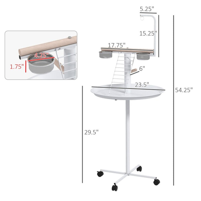 Bird Stand (White, Natural Wood) 23.5" Dia x 54.25" H