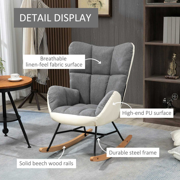 Premium HOMCOM Rocking Chair - Nursery, Upholstered, Grey/Cream - High Quality, Comfortable Design