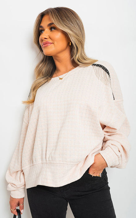 Cozy Long Sleeve Knitted Jumper w/ Tassel Detail