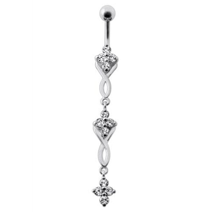 Fancy Jeweled Dangling SS Bar Navel Ring Body Jewelry