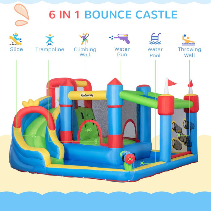 Premium Kids Inflatable Bouncy Castle: 6-in-1 Water Slide, Water Gun, Air Blower - High Quality, Safe & Fun