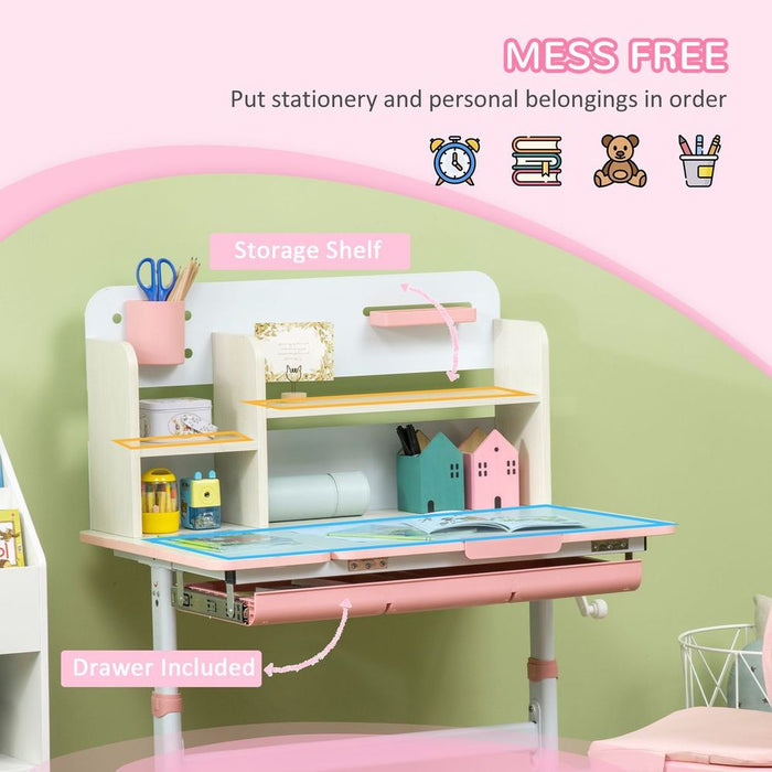 Premium HOMCOM Pink Kids Desk & Chair Set - Storage Shelves & Washable Cover