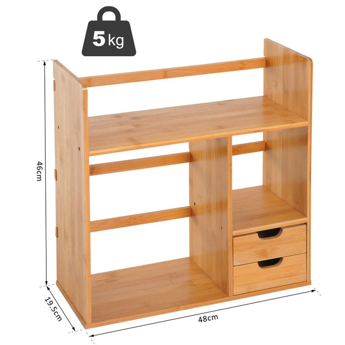 Desk Organiser Desktop Bookshelf 180 Degree Rotatable 2 Drawers Bamboo