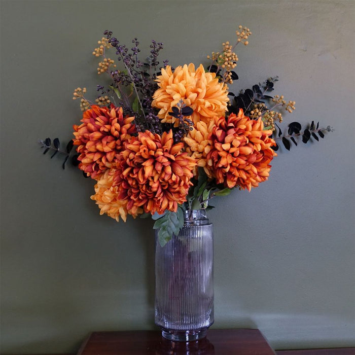 Stunning 65cm Orange & Black Flower Arrangement Glass Vase - High-Quality Artificial Flowers - Complete Pack - Perfect for Any Decor