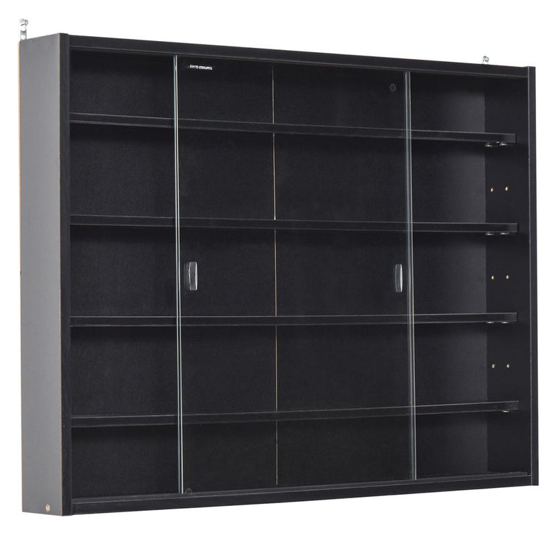 5-Tier Wall Display Shelf Unit Cabinet w/ Shelves Glass Doors Black