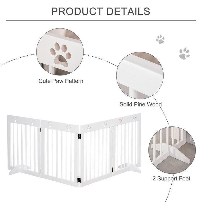 Premium Foldable Pet Gate - 4 Panel Wood Dog Barrier w/ Support Feet - Keep Your Pet Safe and Secure