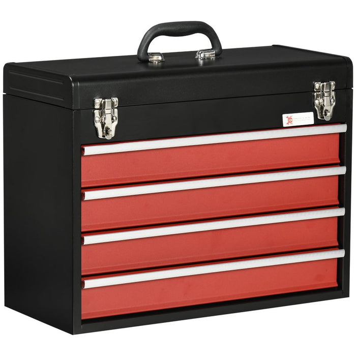 4 Drawer Tool Chest Lockable Tool Box w/ Ball Bearing Runners 51cmx22cmx39.5cm