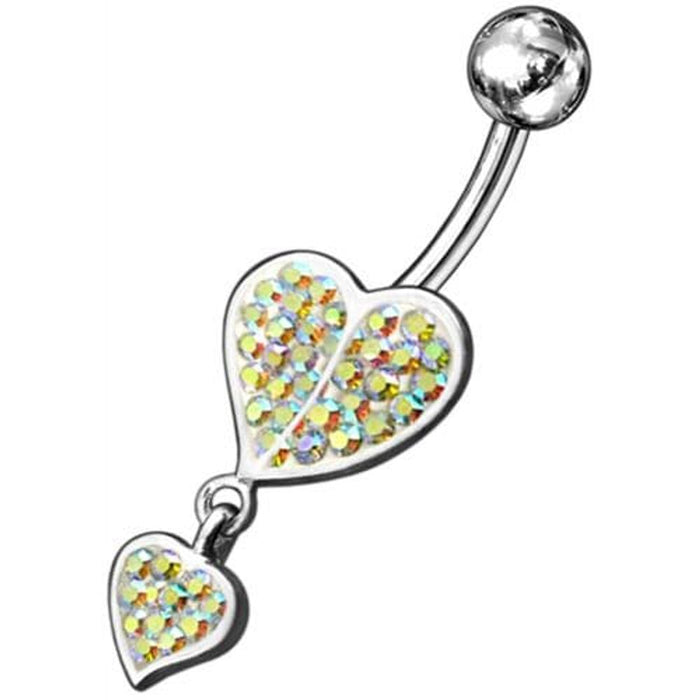 Fancy Loop Heart Silver Dangling Belly Ring With SS Banana Bar