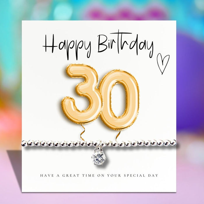 30th Birthday Gold Balloons - Bracelet & Message Card