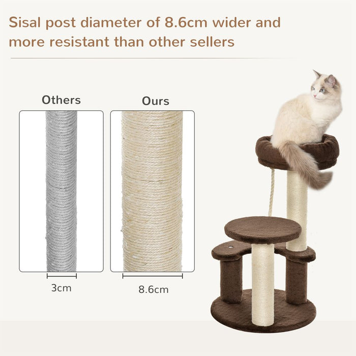 PawHut 65 cm Cat Tree for Indoor Cats Kitty Scratcher Kitten Activity Center Scratching Post Playhouse 2 Perch w/ Hanging Sisal Rope Brown