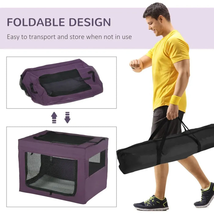 Foldable Pet Carrier Cat Bag - Purple, Cushioned, Portable - Ideal for Miniature & Small Dogs, Travel & Home