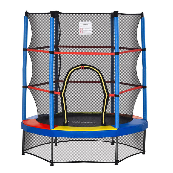 HOMCOM 4.6FT/55 Inch Kids Trampoline Indoor Round Bouncer Rebounder w/Enclosure Net, Steel Frame, for Ages 3-6 Years - Multi Colour