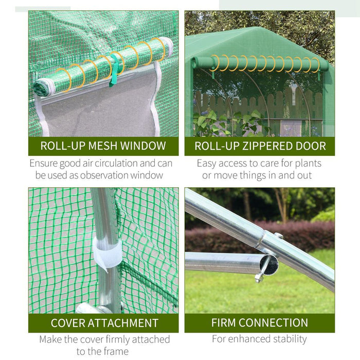 Outdoor Walk-in Garden Greenhouse - Zippered Roll Up Door, 6 Windows - 3.5x3x2m - Green