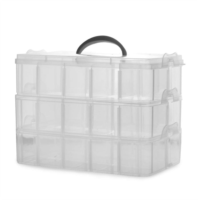 3 Tier Storage Boxes | Pukkr - Clear Durable Plastic, Adjustable Compartments - Perfect for Crafts, DIY, Makeup