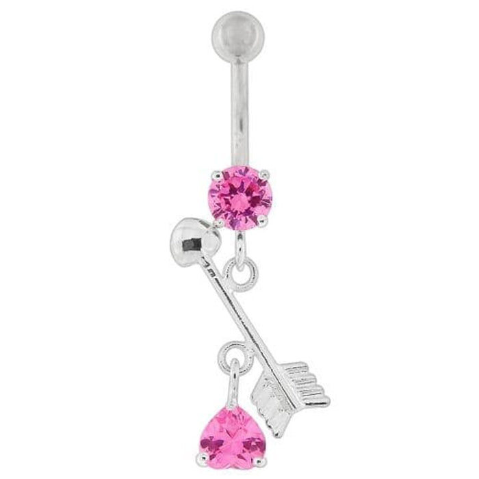 Arrow with Heart Dangling Belly Button Ring