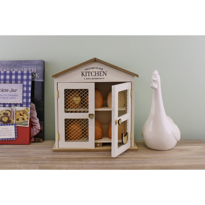 Rustic Wooden Egg House: Welcome to Our Kitchen, Storage- 100% MDF, Holds up to 6 Eggs - SKU: KG0735