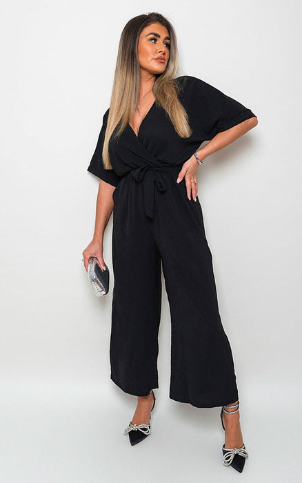 High-Quality V Neck Tie Waist Jumpsuit