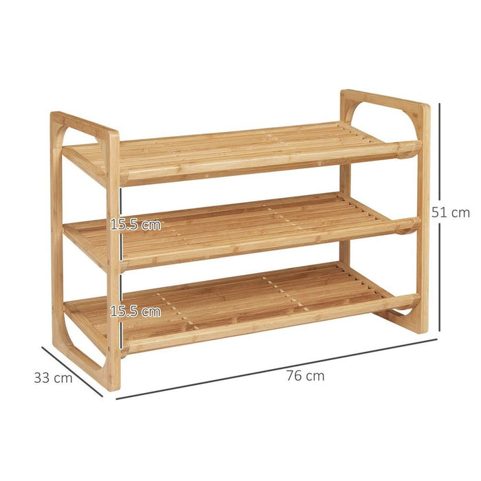 Bamboo Shoe Rack: 3-Tier Storage Shelf, Holds 9 Pair Shoes, Entryway Organizer